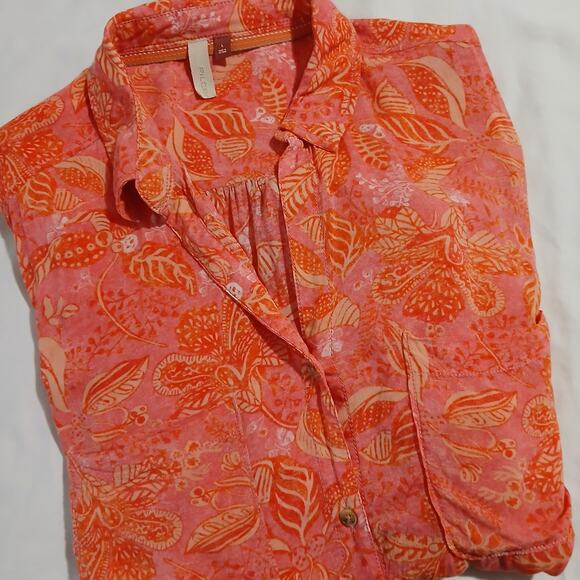 PILCRO Anthropologie Women's Large Tangerine Tropical Button-Up Blouse oversized - Picture 5 of 13